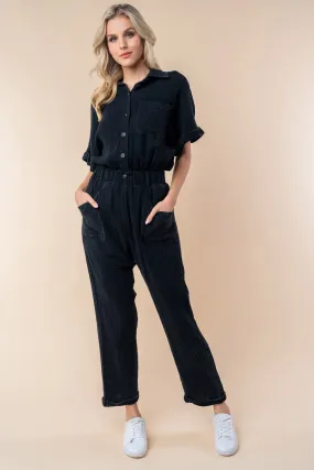 Gauze Button Down Jumpsuit