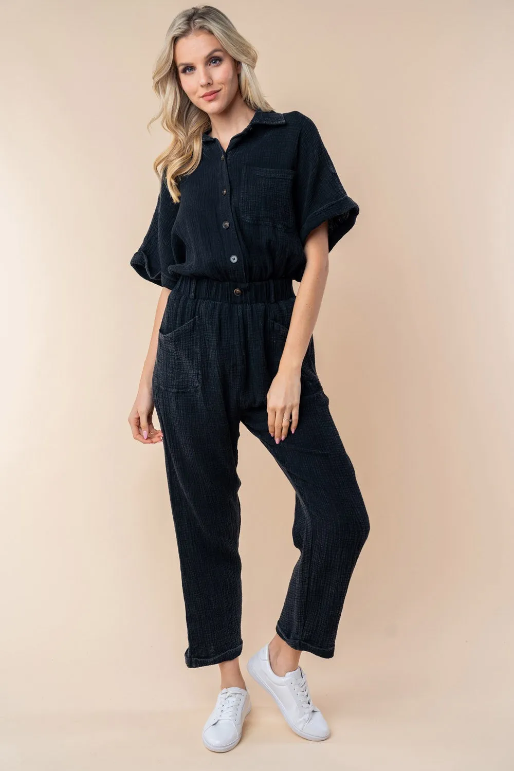 Gauze Button Down Jumpsuit