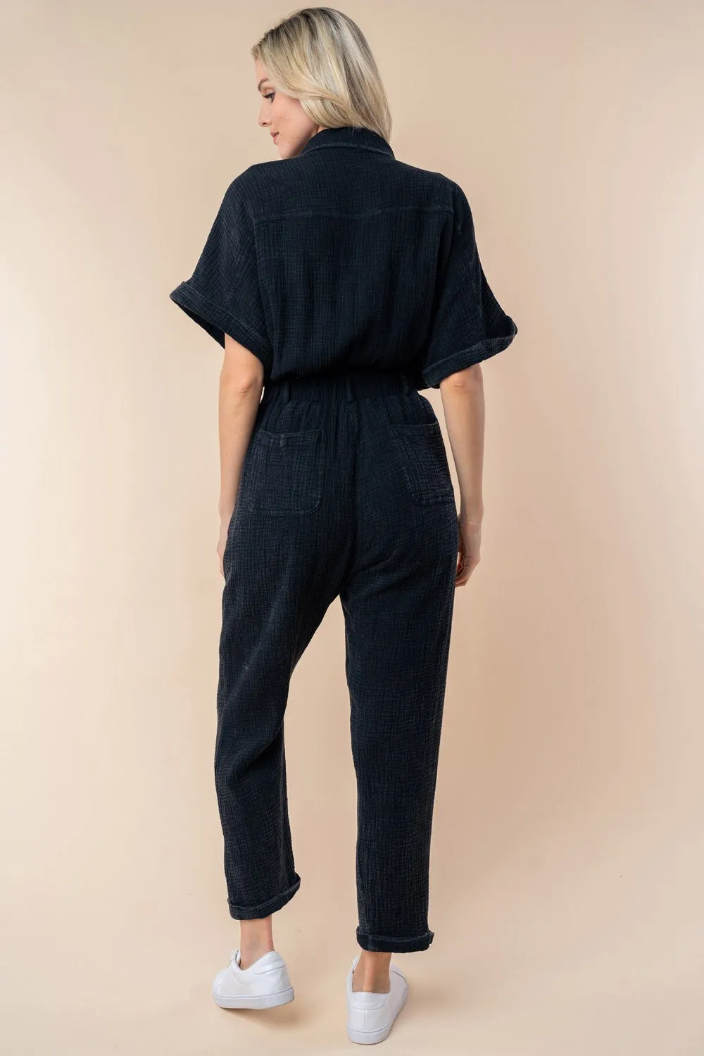 Gauze Button Down Jumpsuit