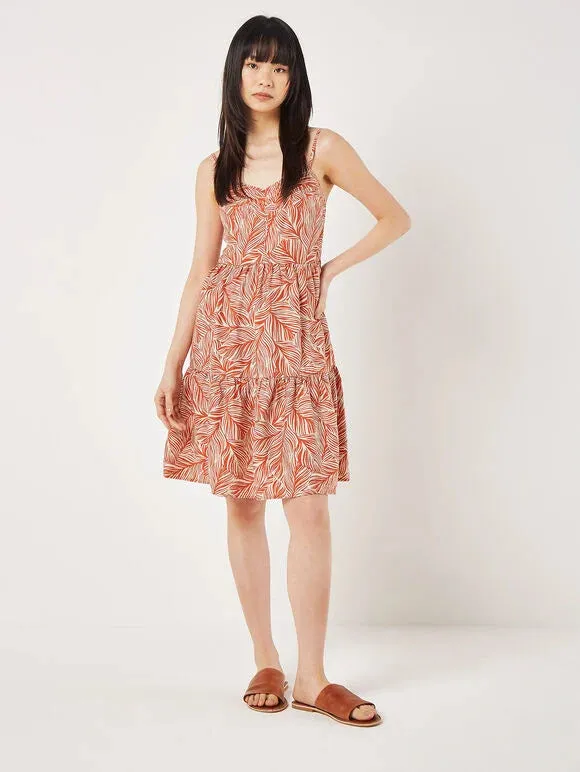 Geo Leaf Pintuck Mini Dress - Orange