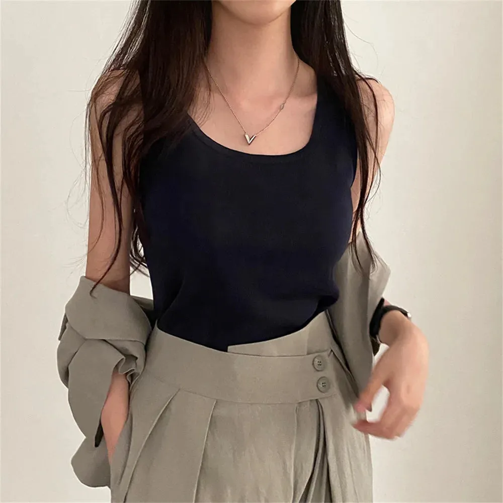 Girlary Summer Tank Tops Solid Chic All Match Sexy Loose New Sleeveless Casual Slim OL High Street Fashion Mujer Camisole