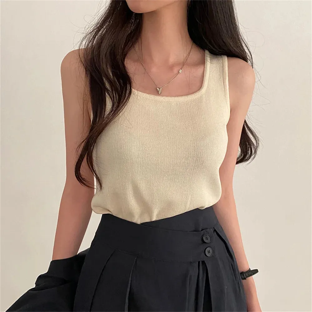 Girlary Summer Tank Tops Solid Chic All Match Sexy Loose New Sleeveless Casual Slim OL High Street Fashion Mujer Camisole