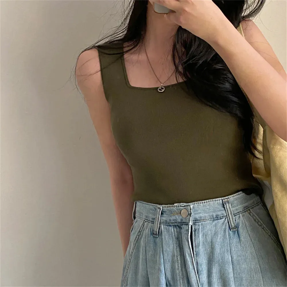 Girlary Summer Tank Tops Solid Chic All Match Sexy Loose New Sleeveless Casual Slim OL High Street Fashion Mujer Camisole