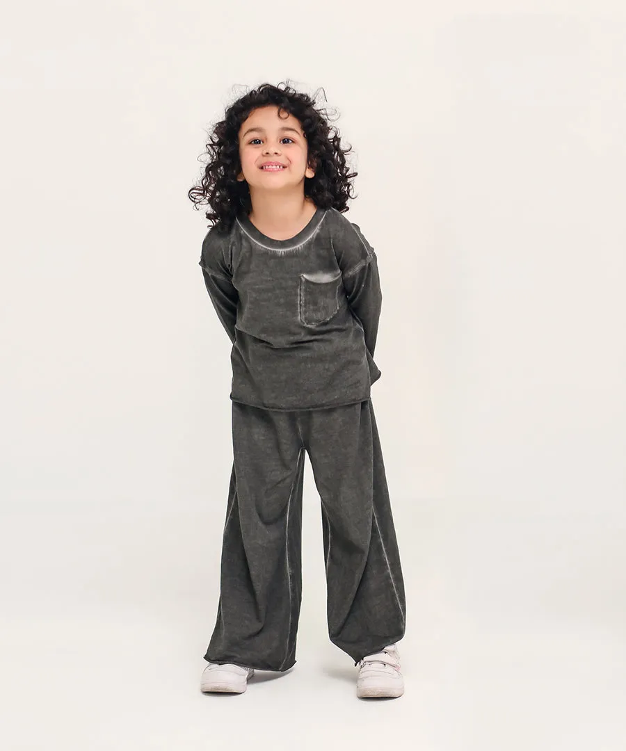 Girls' Stone Wash Raw Hem Pants