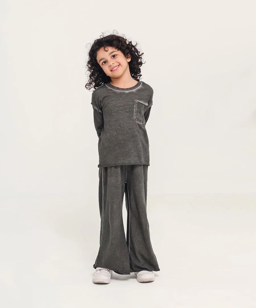 Girls' Stone Wash Raw Hem Pants