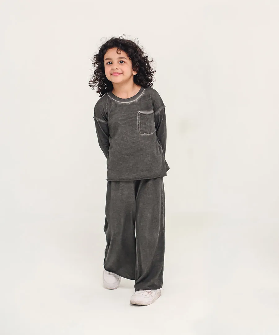 Girls' Stone Wash Raw Hem Pants