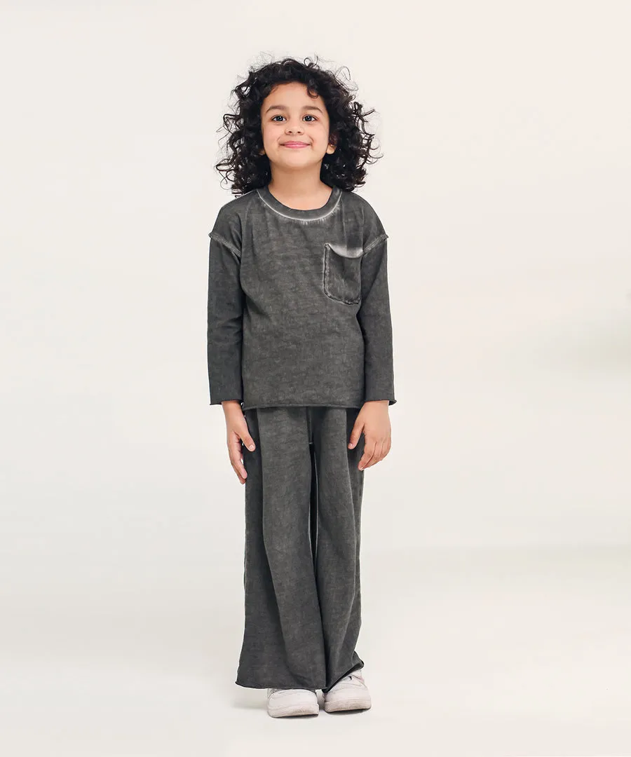 Girls' Stone Wash Raw Hem Pants