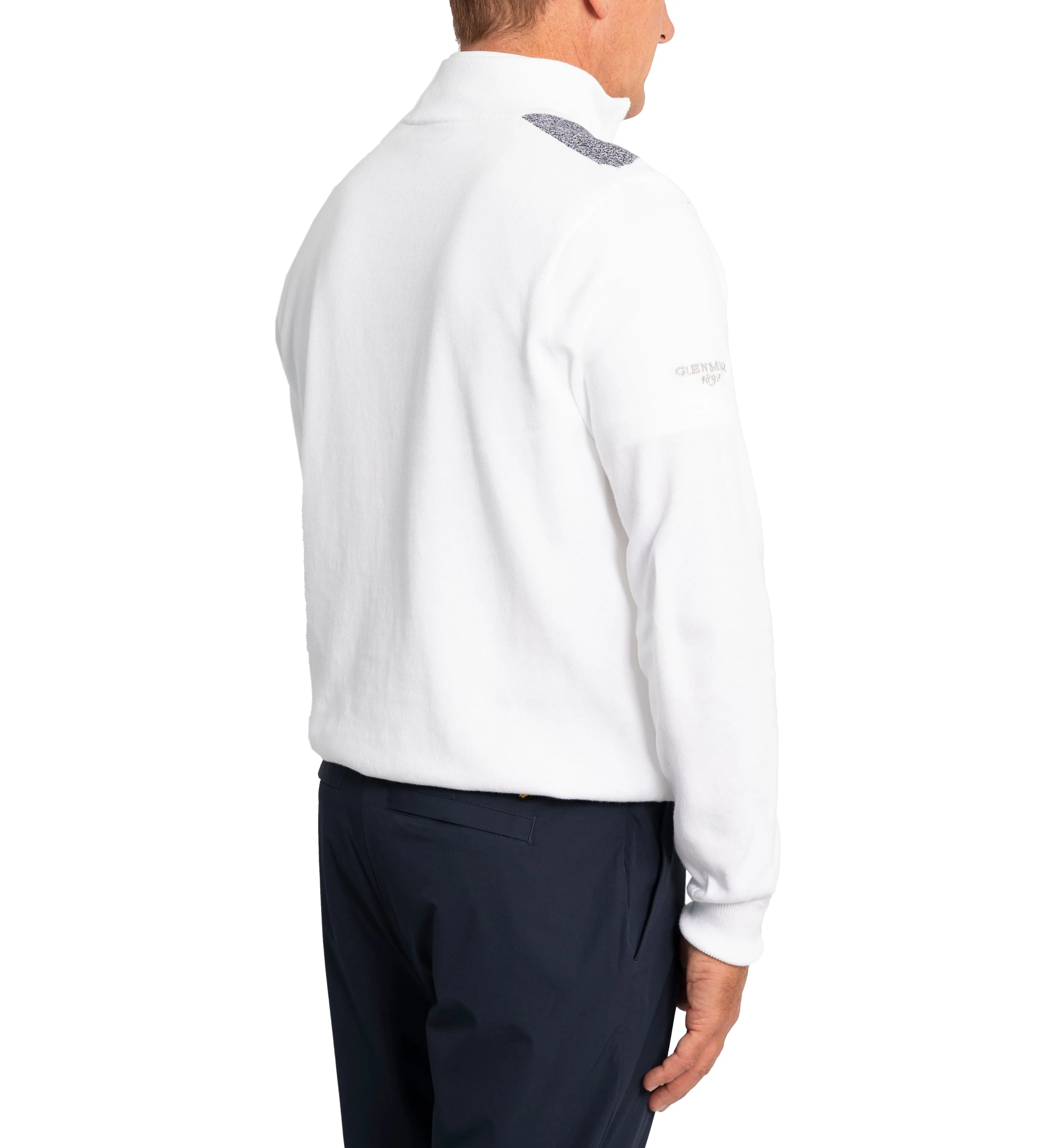 Glenmuir Lauder Quarter Zip Diamond Argyle Cotton Golf Pullover - White/ Navy