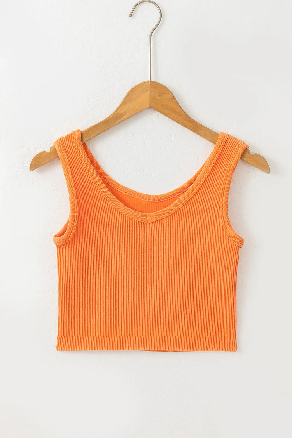 Grapefruit Orange Ribbed Seamless Cropped Tank Top