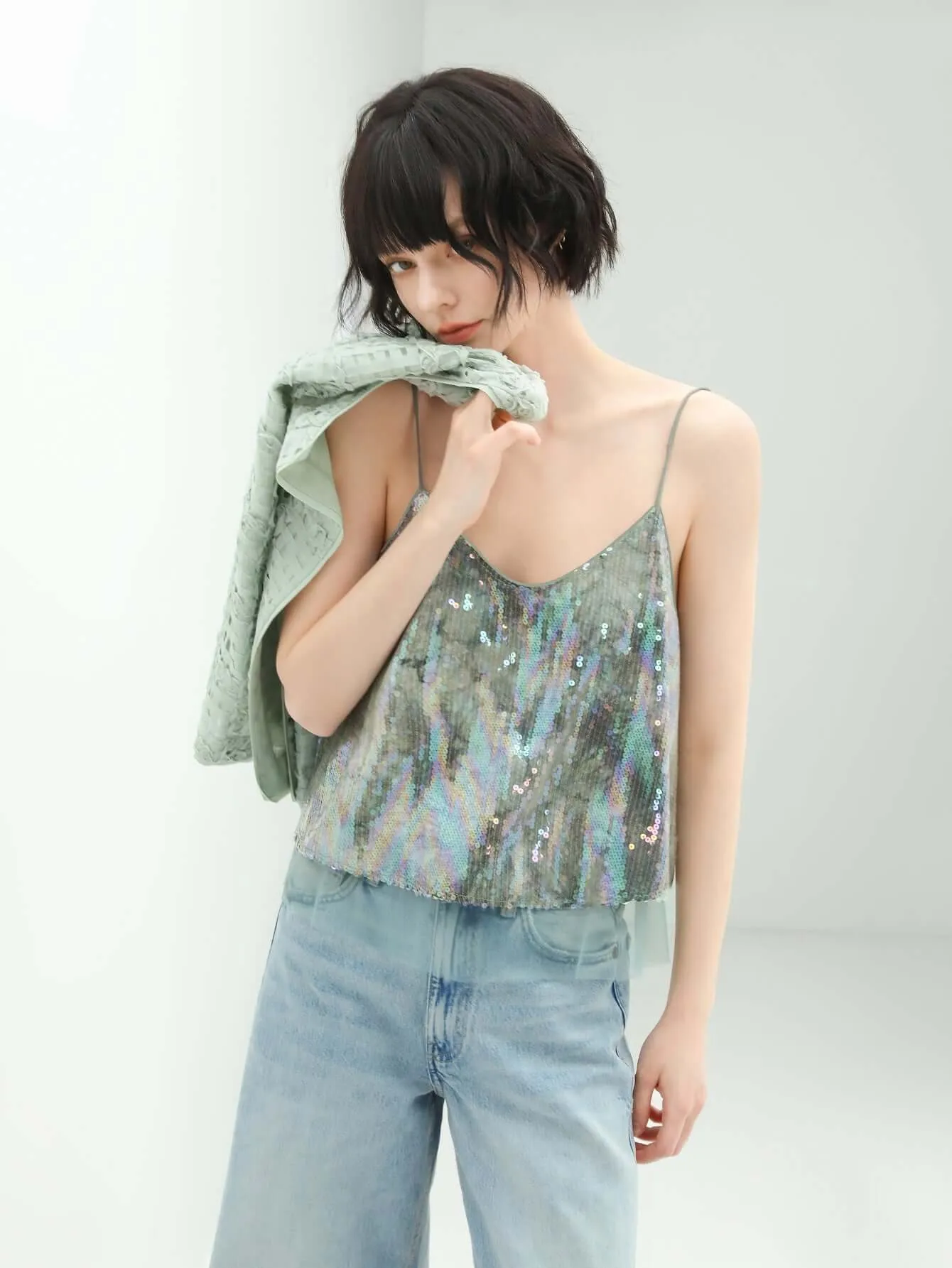 Green Tie-dye Sequined Top