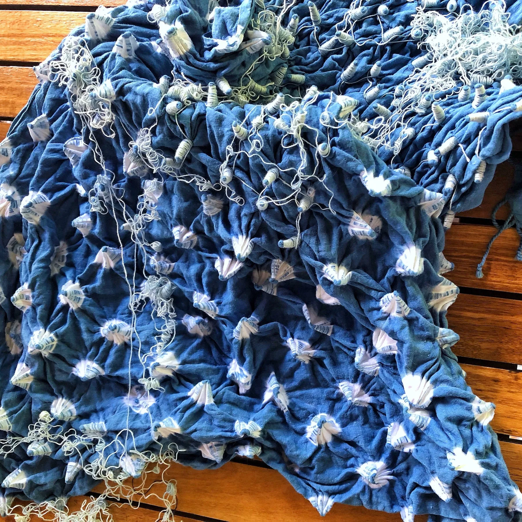 Hand Dyed Indigo Bandhani Scarf with Fringe