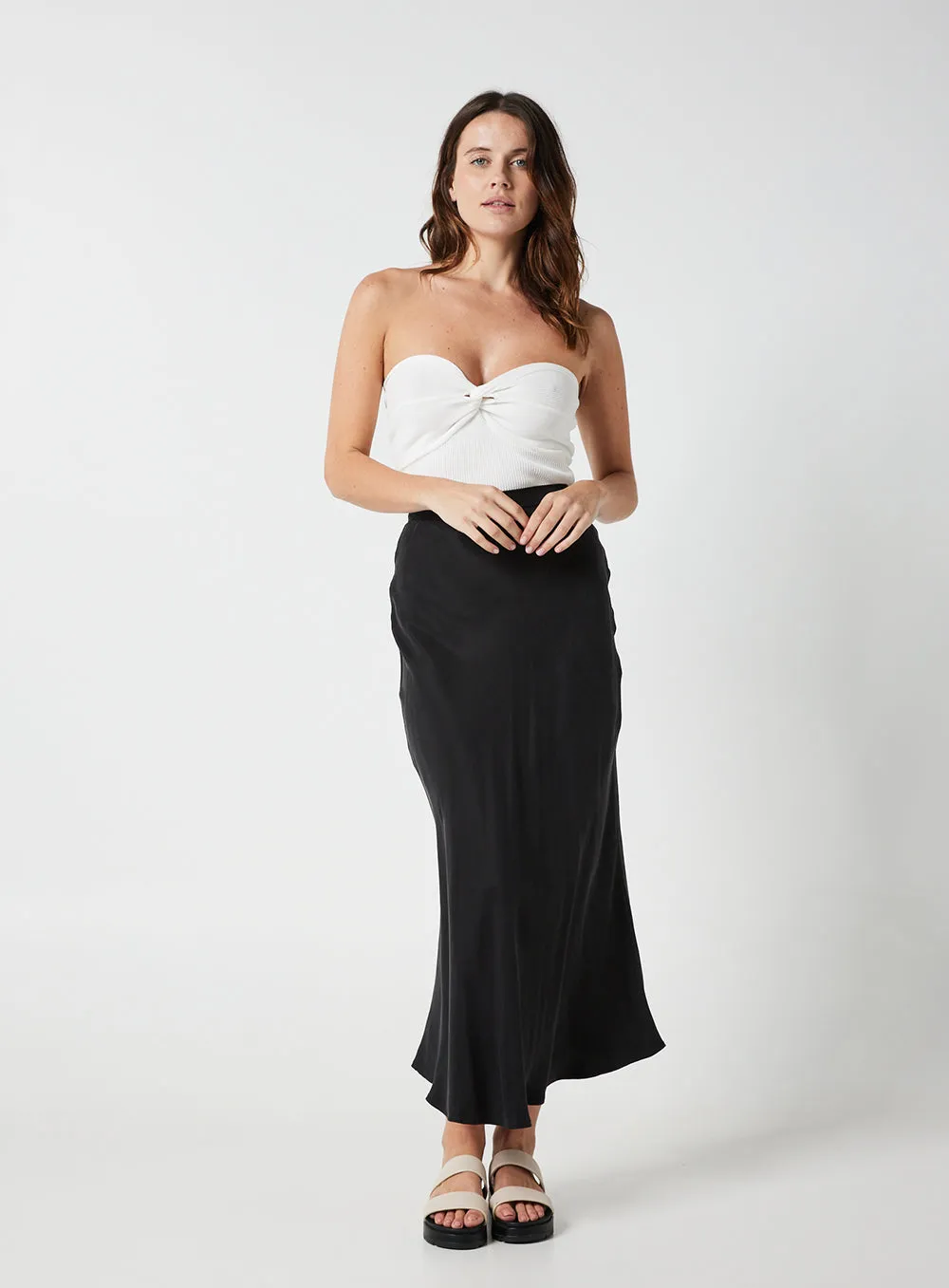 Hazel Cupro Midi Skirt-Black