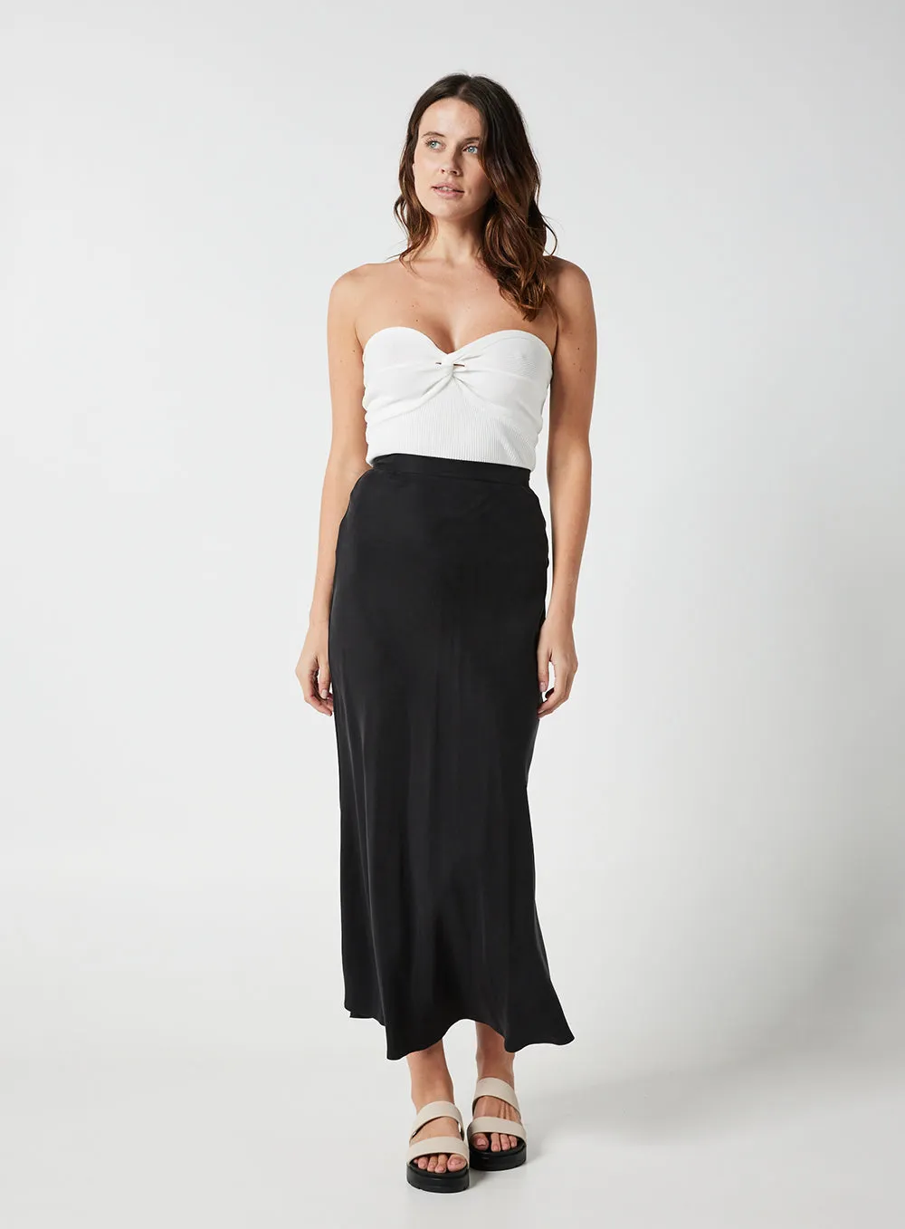 Hazel Cupro Midi Skirt-Black