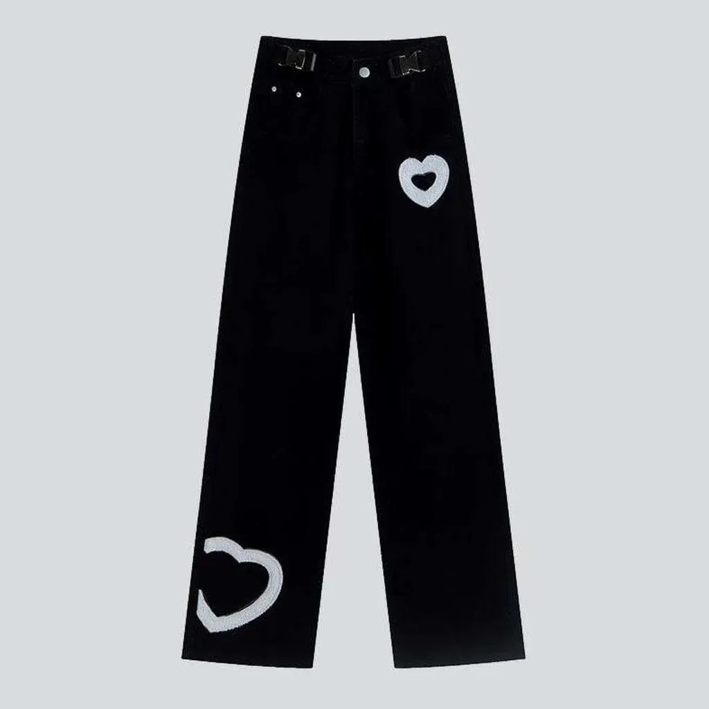 Heart embroidery women's straight jeans