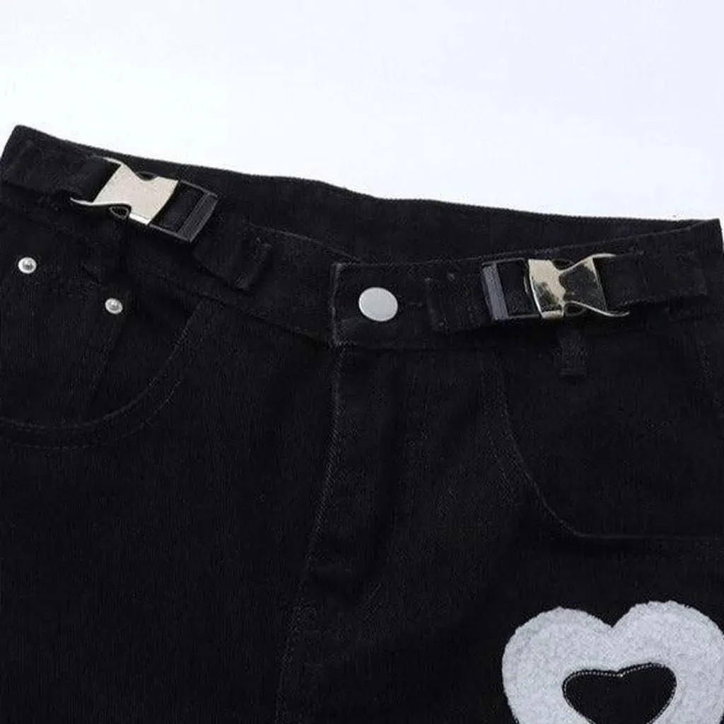 Heart embroidery women's straight jeans