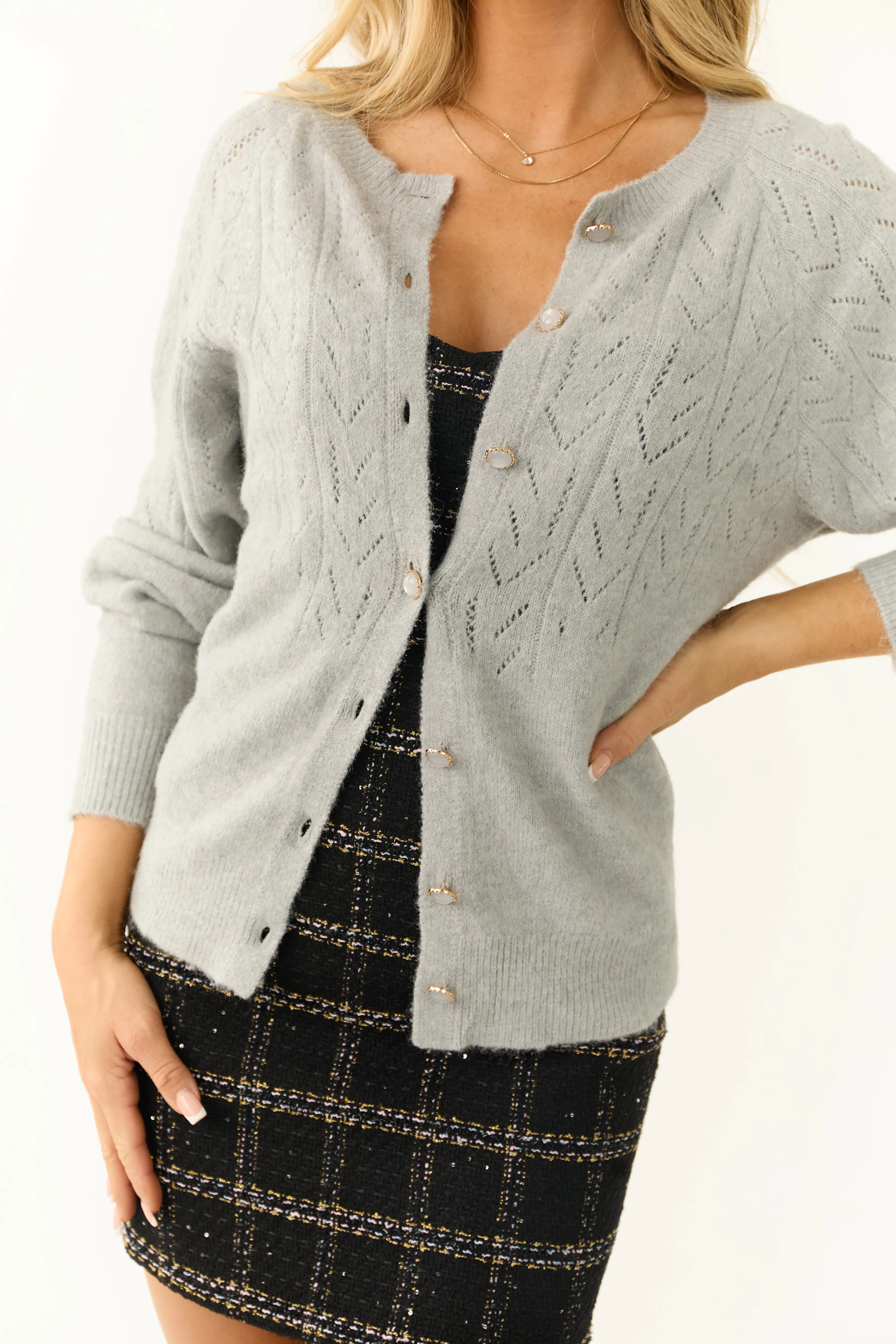 Heather Grey Button Down Lightweight Knit Cardigan