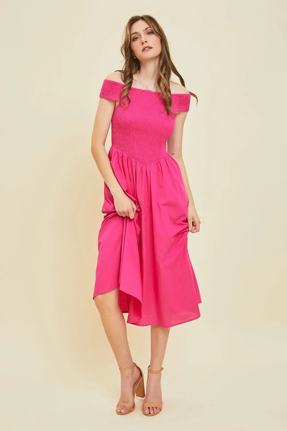 HEYSON Off-Shoulder Smocked Midi Dress