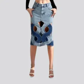 Hollow out high-waist jean skirt