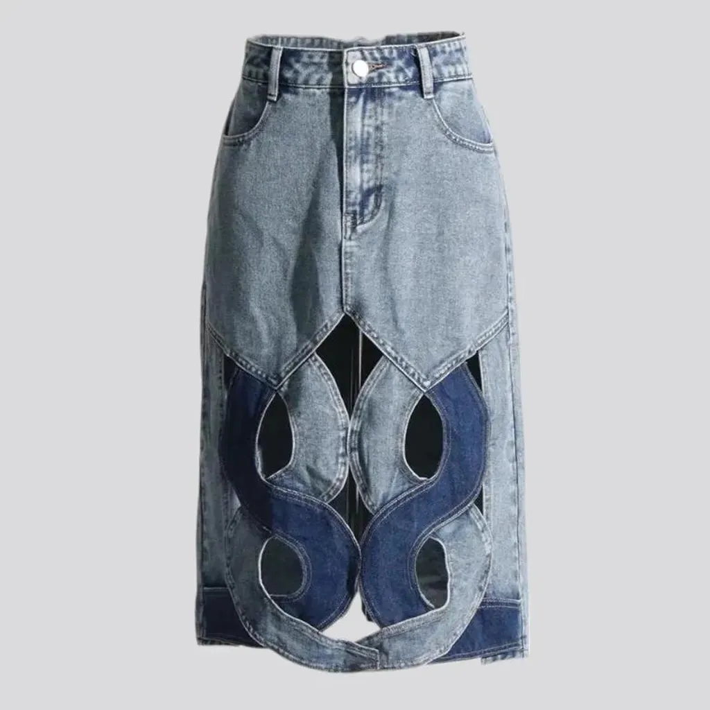 Hollow out high-waist jean skirt