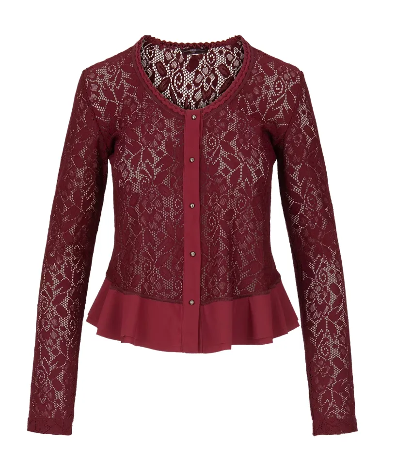 Imagine Wine Floral Lace Cardigan