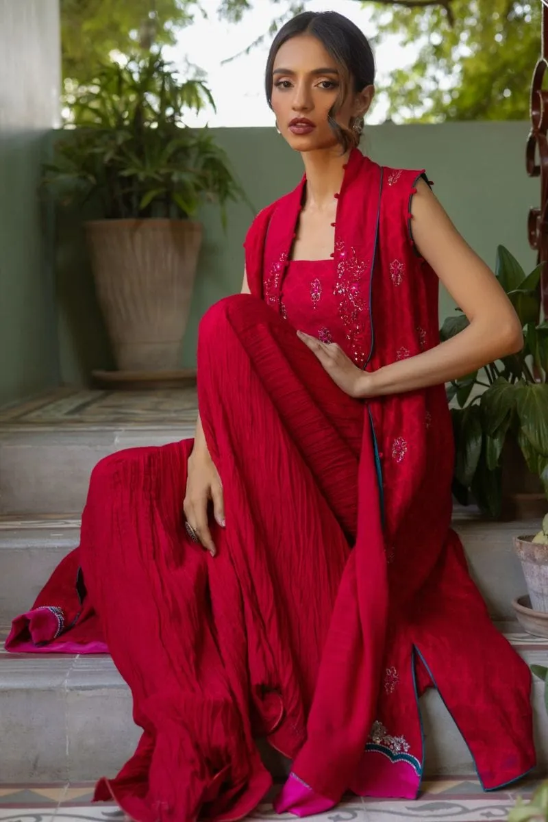 Insia Sohail - Khooshboo - Hot pink - 3 Piece - Cotton Silk