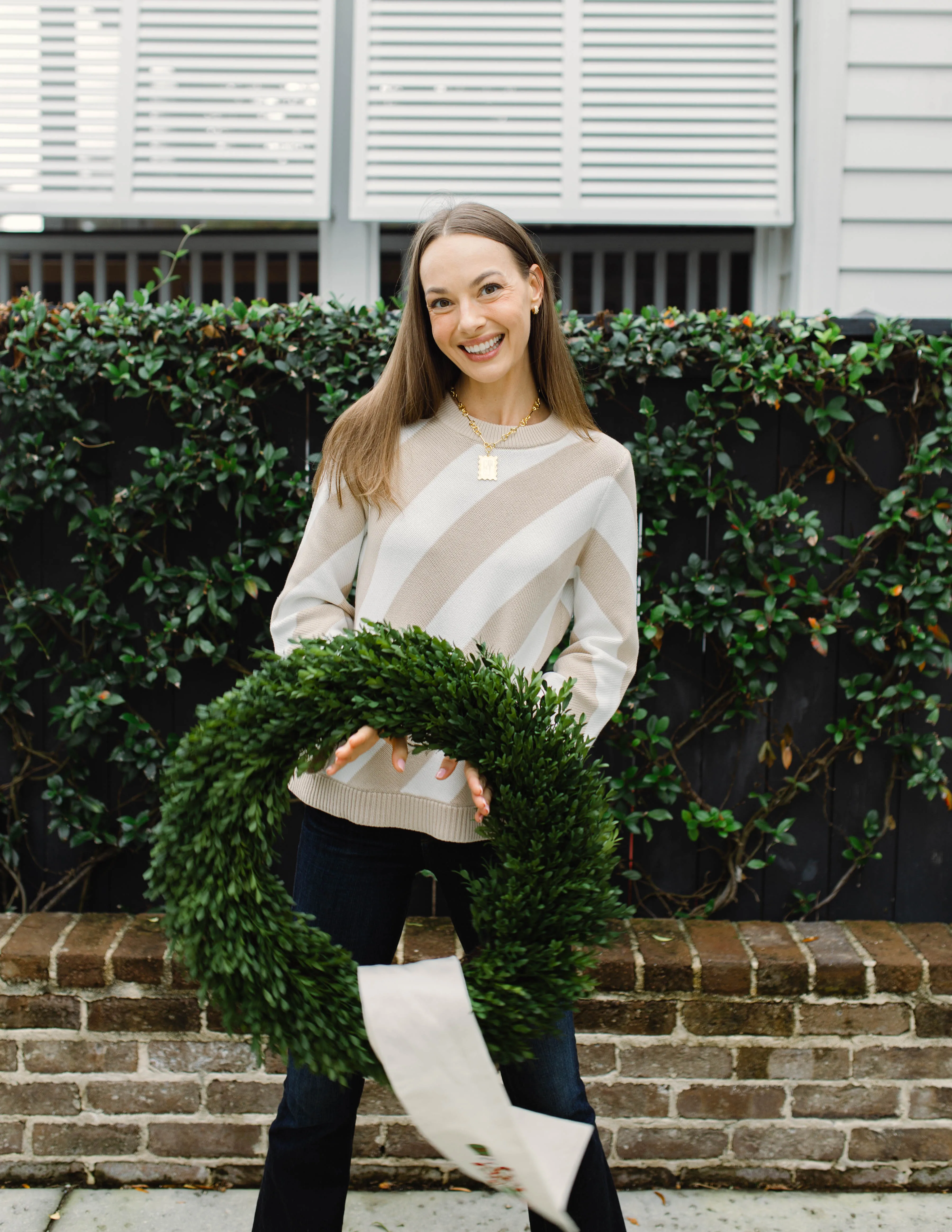 Ivory & Tan Stripe Heirloom Cotton Sweater