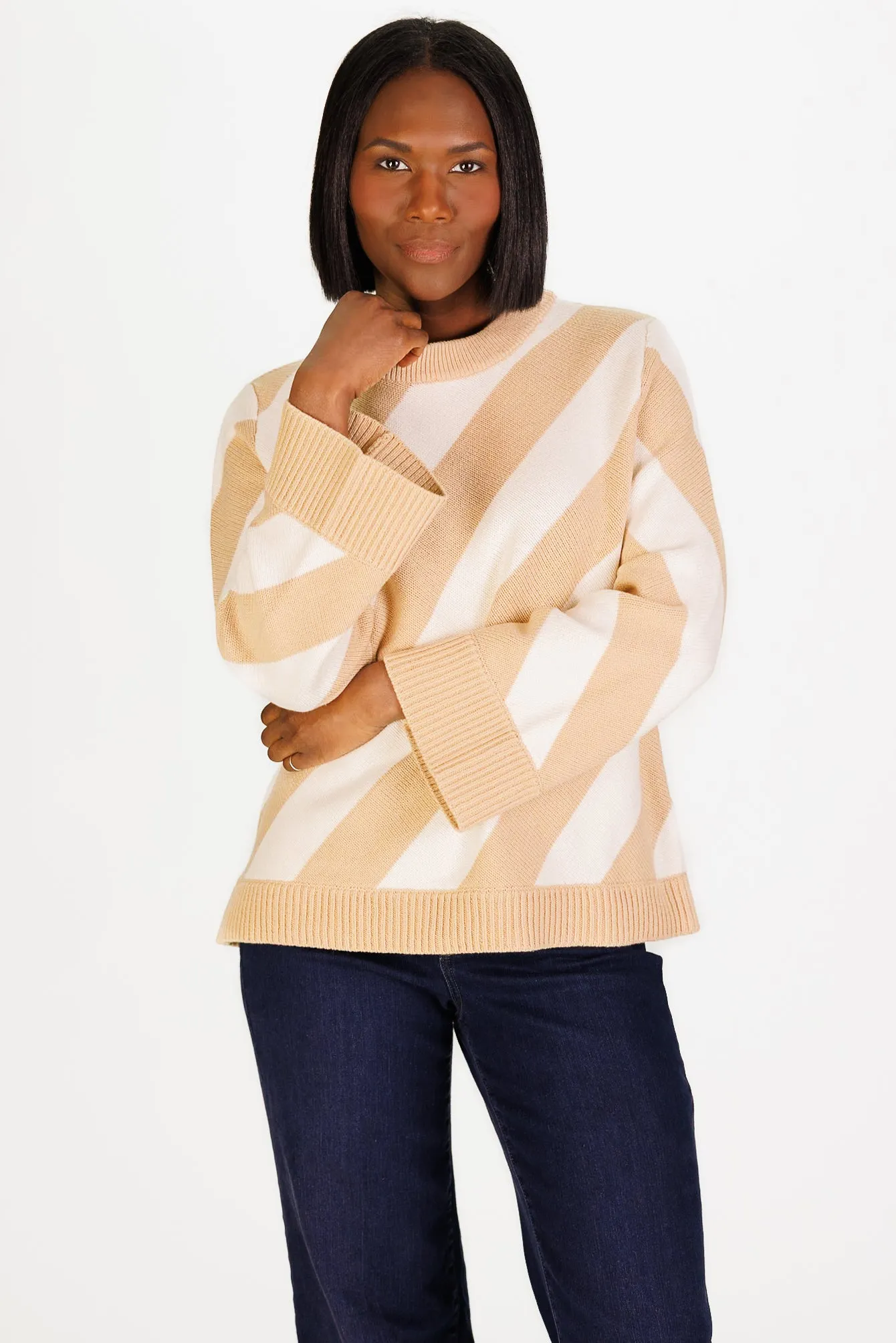 Ivory & Tan Stripe Heirloom Cotton Sweater