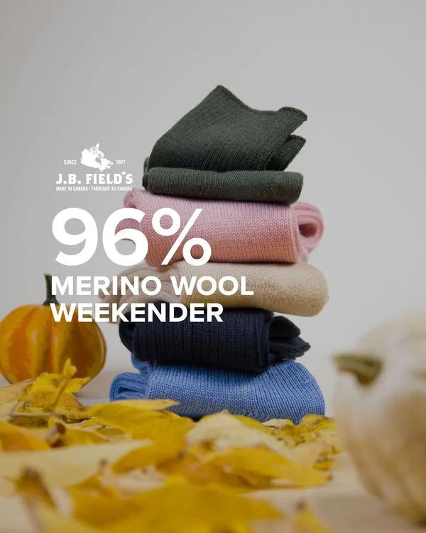 J.B. Field's Casual "Wool Weekender" 96% Merino Wool Sock