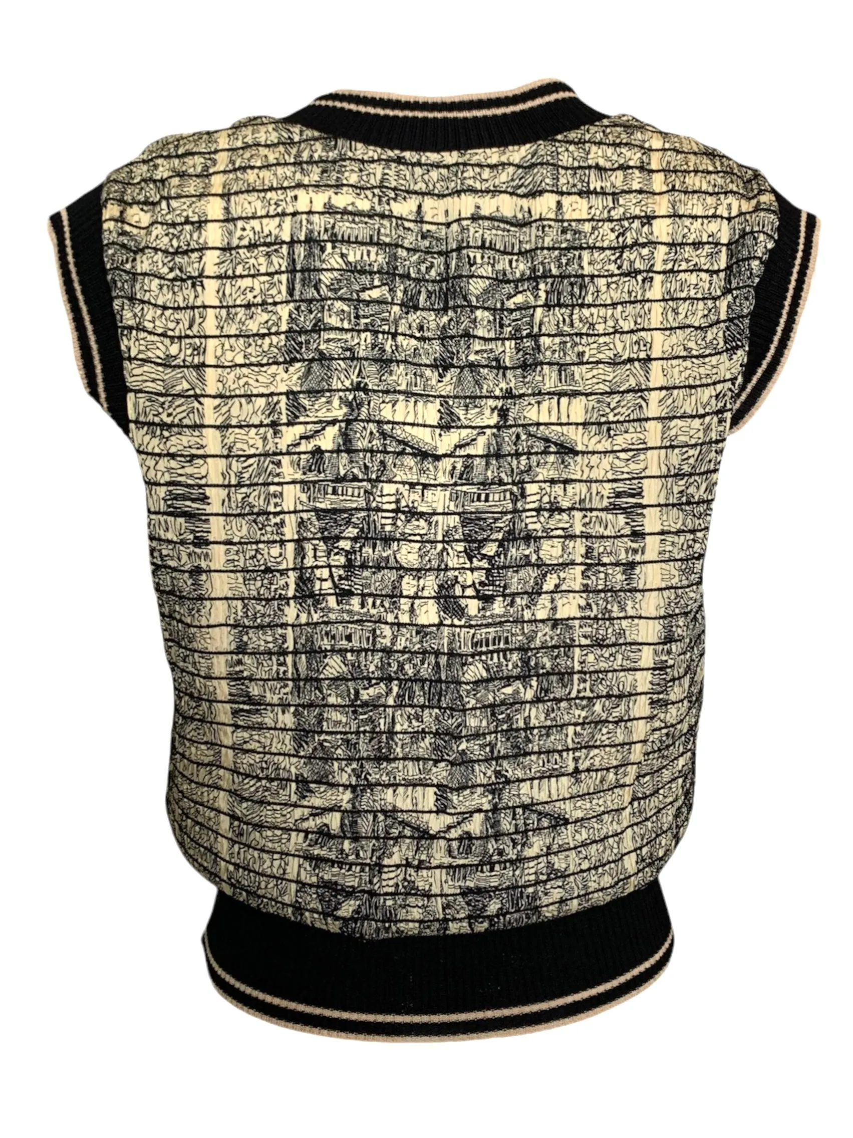 Jean Paul Gaultier Y2K FEMME Toile de Jouy Cream and Black Plissé Vest, NWT