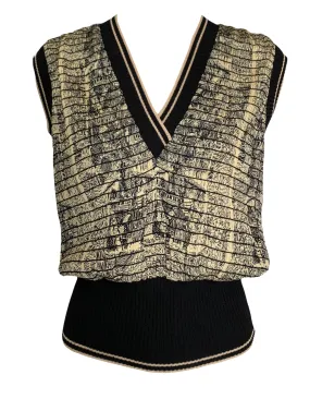 Jean Paul Gaultier Y2K FEMME Toile de Jouy Cream and Black Plissé Vest, NWT