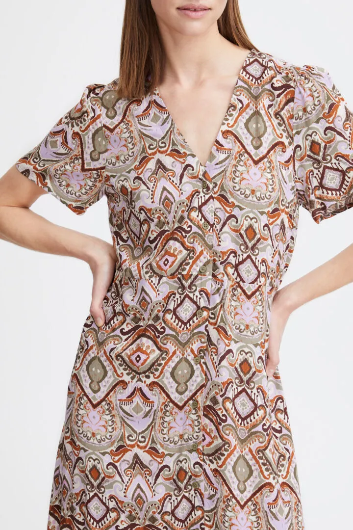 Joella Button Dress - Aloe Boho Mix