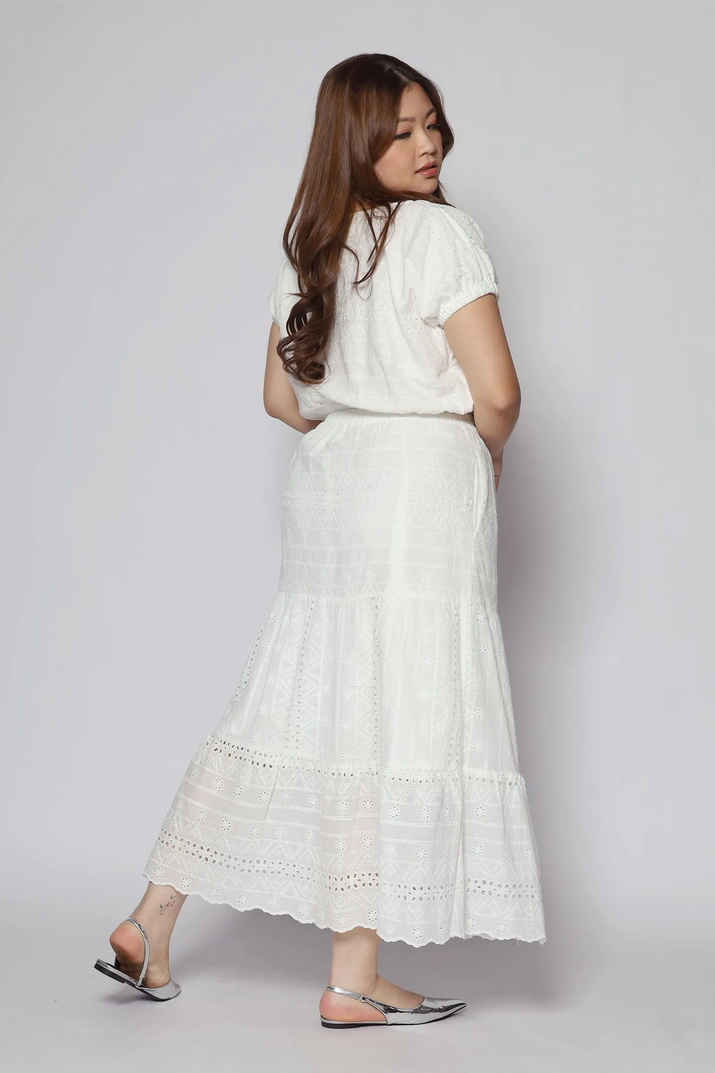 Jolin 2 in 1 Skirt Set in White Crochet