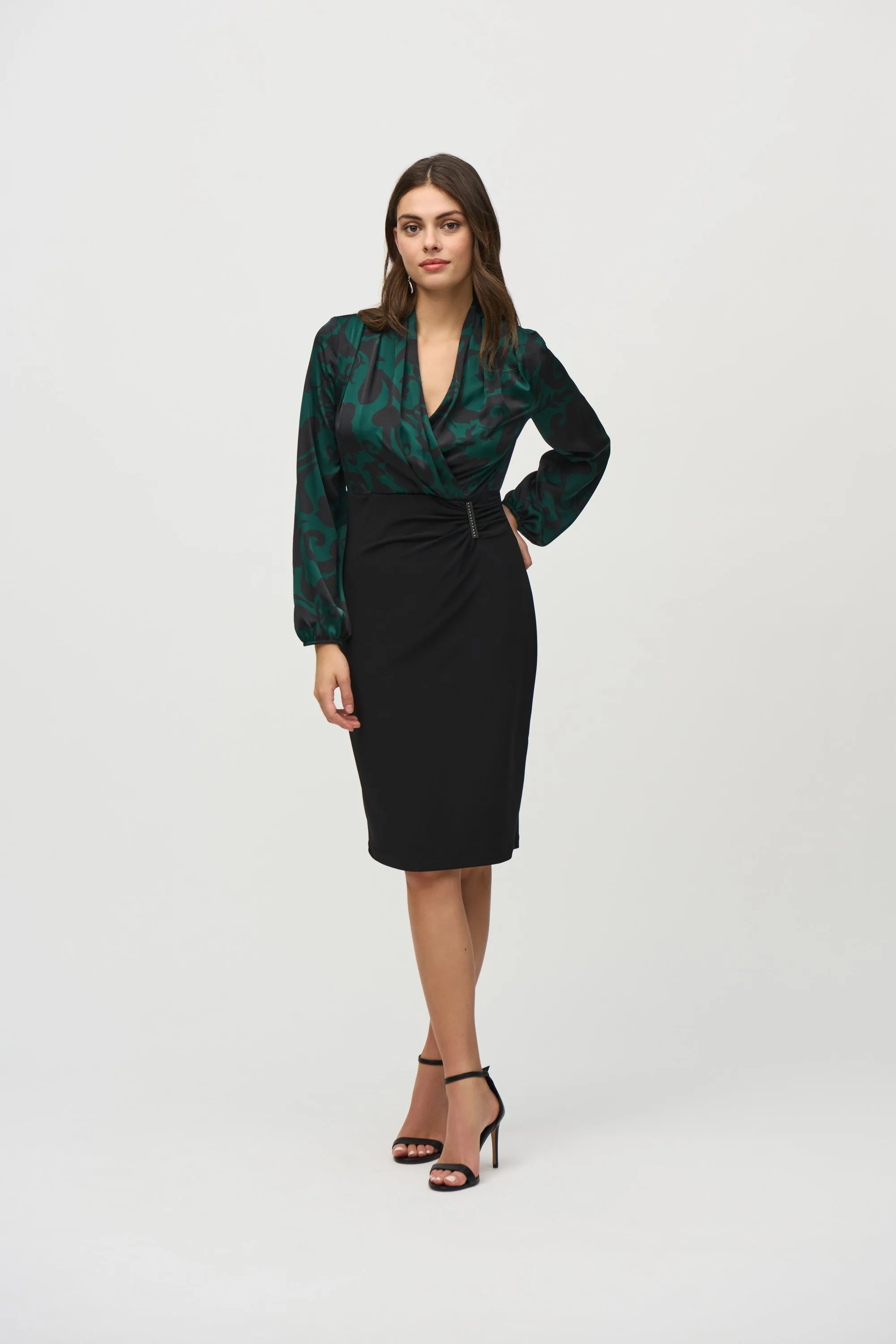 Joseph Ribkoff Satin Paisley Sheath Dress 244128 - Absolute Green/Black