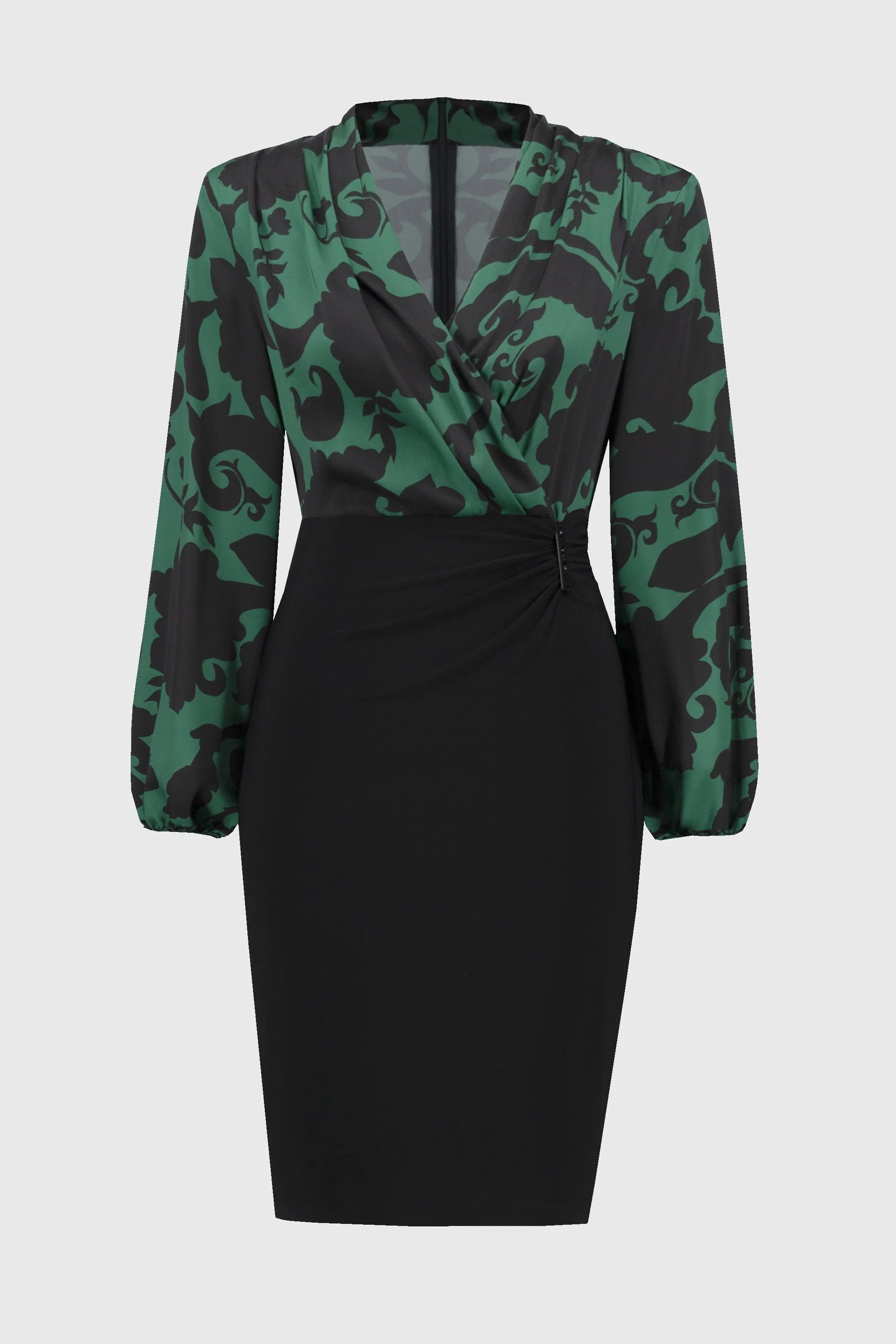 Joseph Ribkoff Satin Paisley Sheath Dress 244128 - Absolute Green/Black