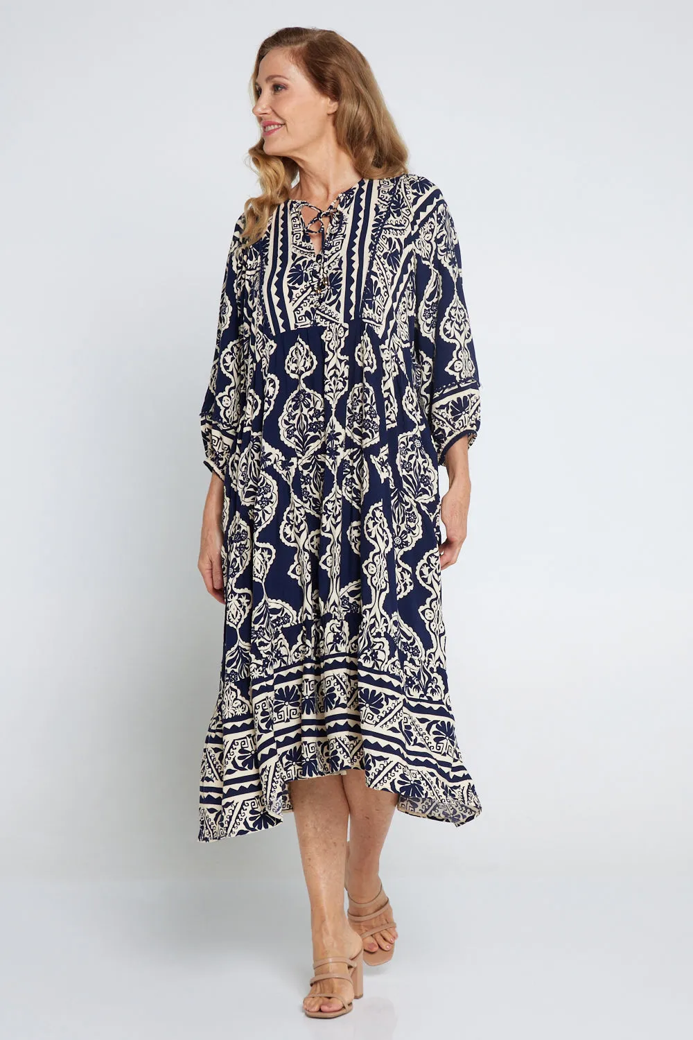 Juneau Dress - Navy/Cream Print