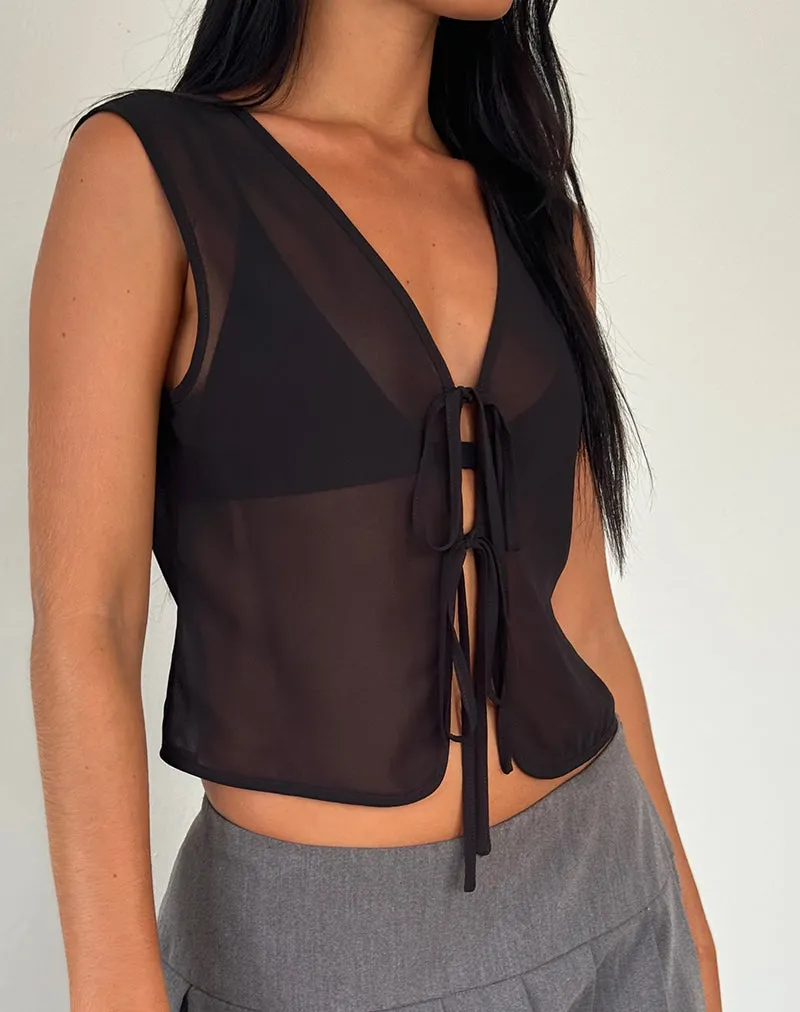 Kayve Tie Front Top in Chiffon Black