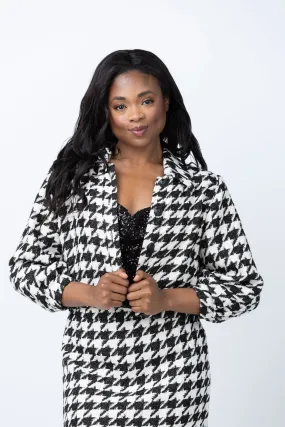 L'Agence Bridges Crop Jacket in Ecru/Black/Gold Houndstooth