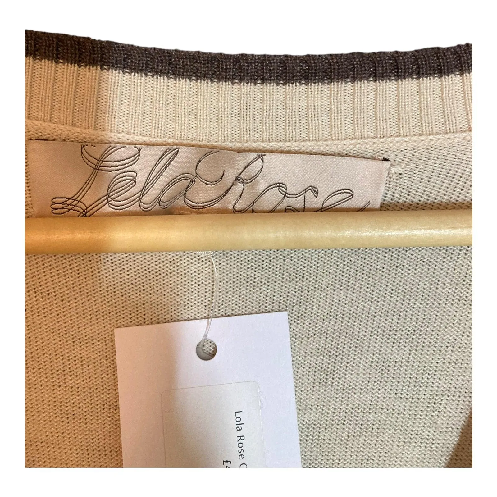 Lela Rose Cashmere Cream and Brown Long Sleeved Cardigan UK Size Small