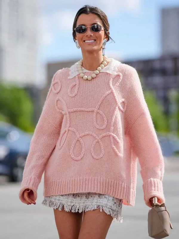 Lightweight Pastel Pink Cable-Knit Sweater for Women