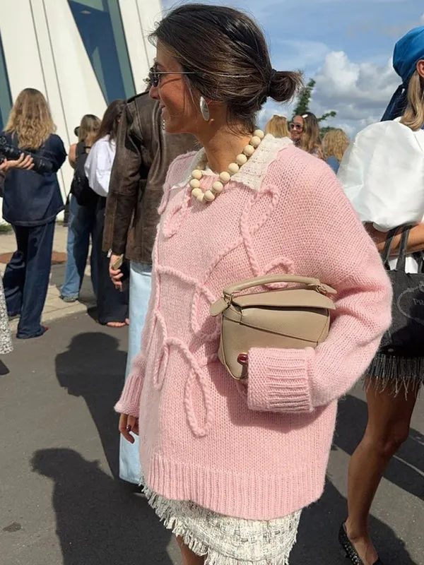 Lightweight Pastel Pink Cable-Knit Sweater for Women