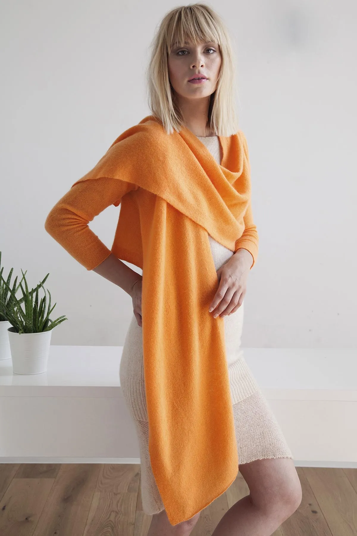 Long front lightweight cashmere wrap cardigan