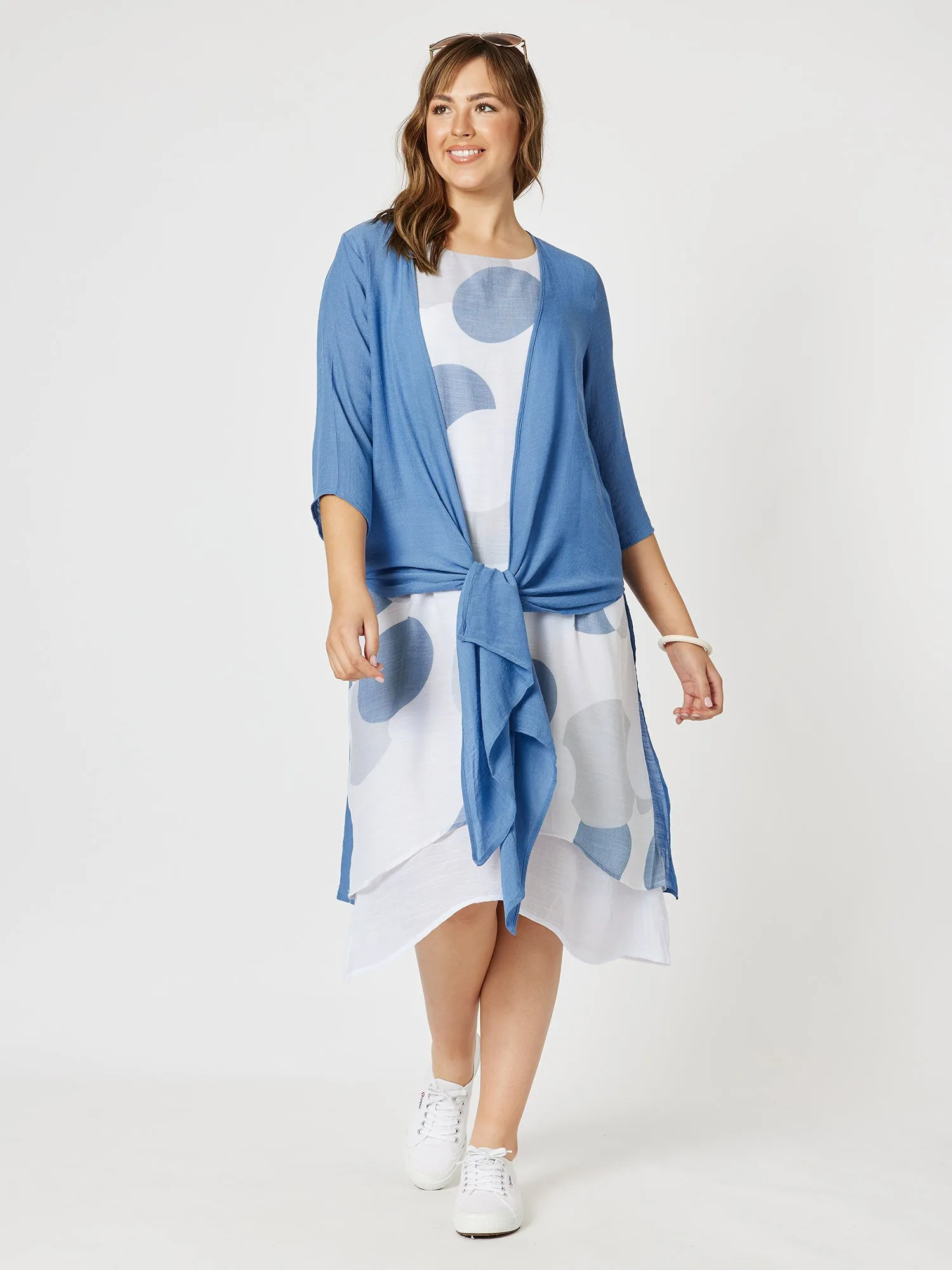 Longline Crinkle Viscose Cardigan - Denim