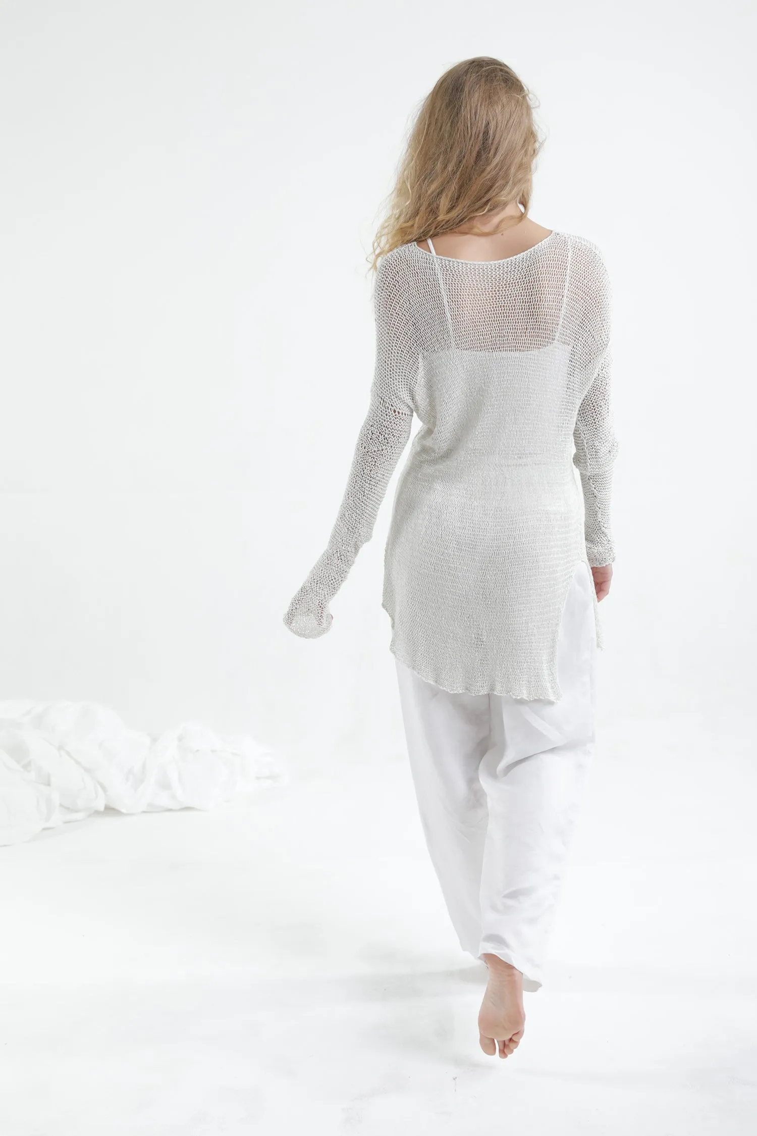 Loose knit sweater with side slits - Broken white