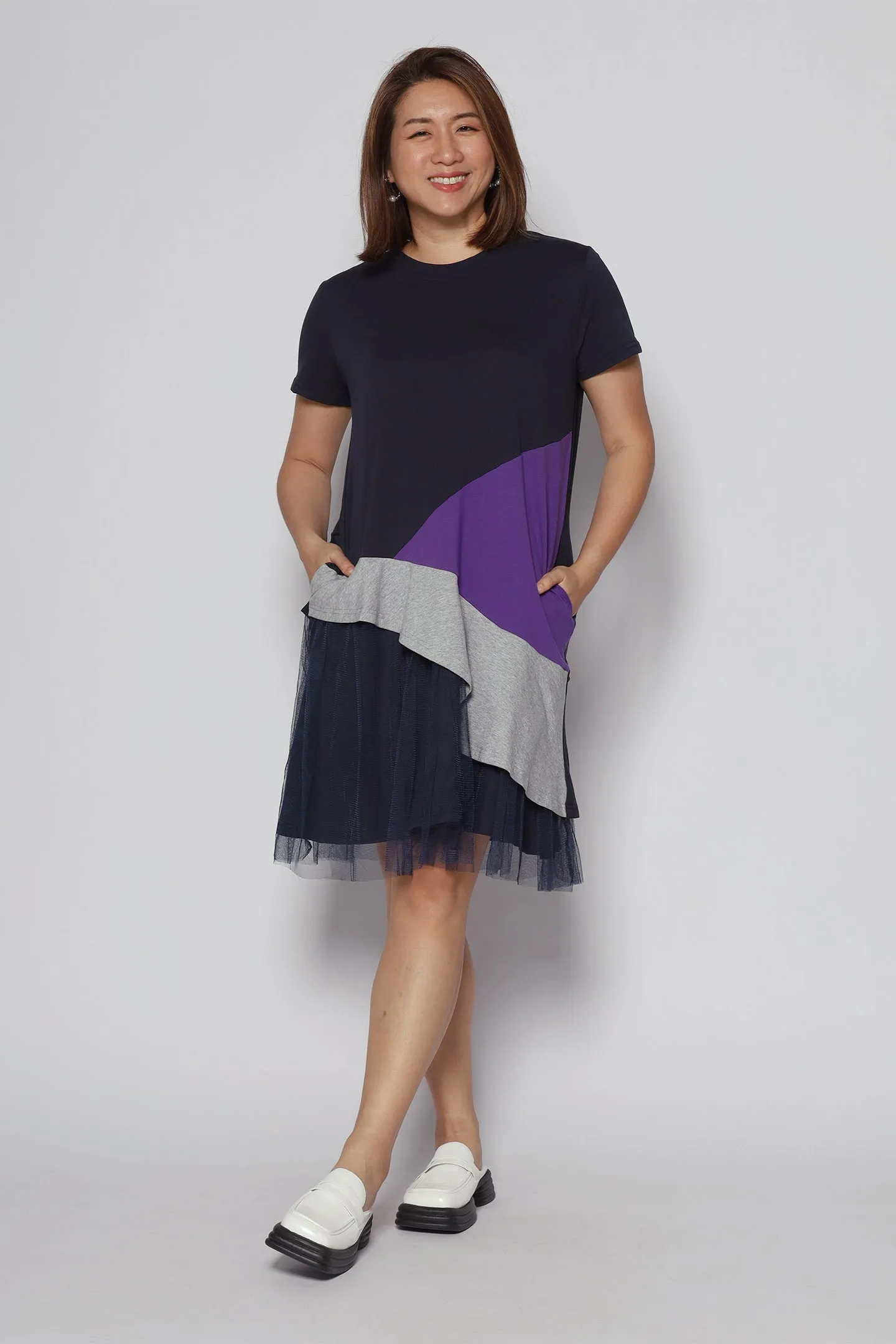 Lorrine Colourblock Dress in Purple