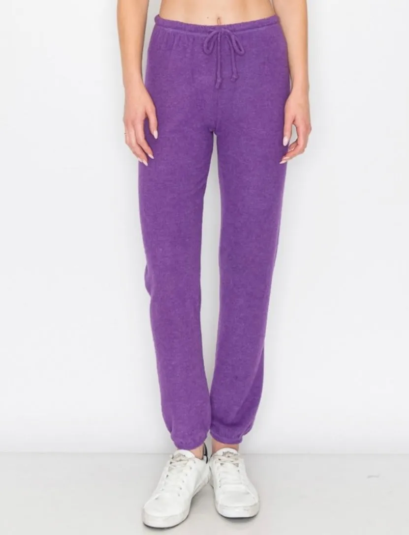 Lounge comfy and cozy pants with elastic drawstring pants with elastic at ankles- H. Purple