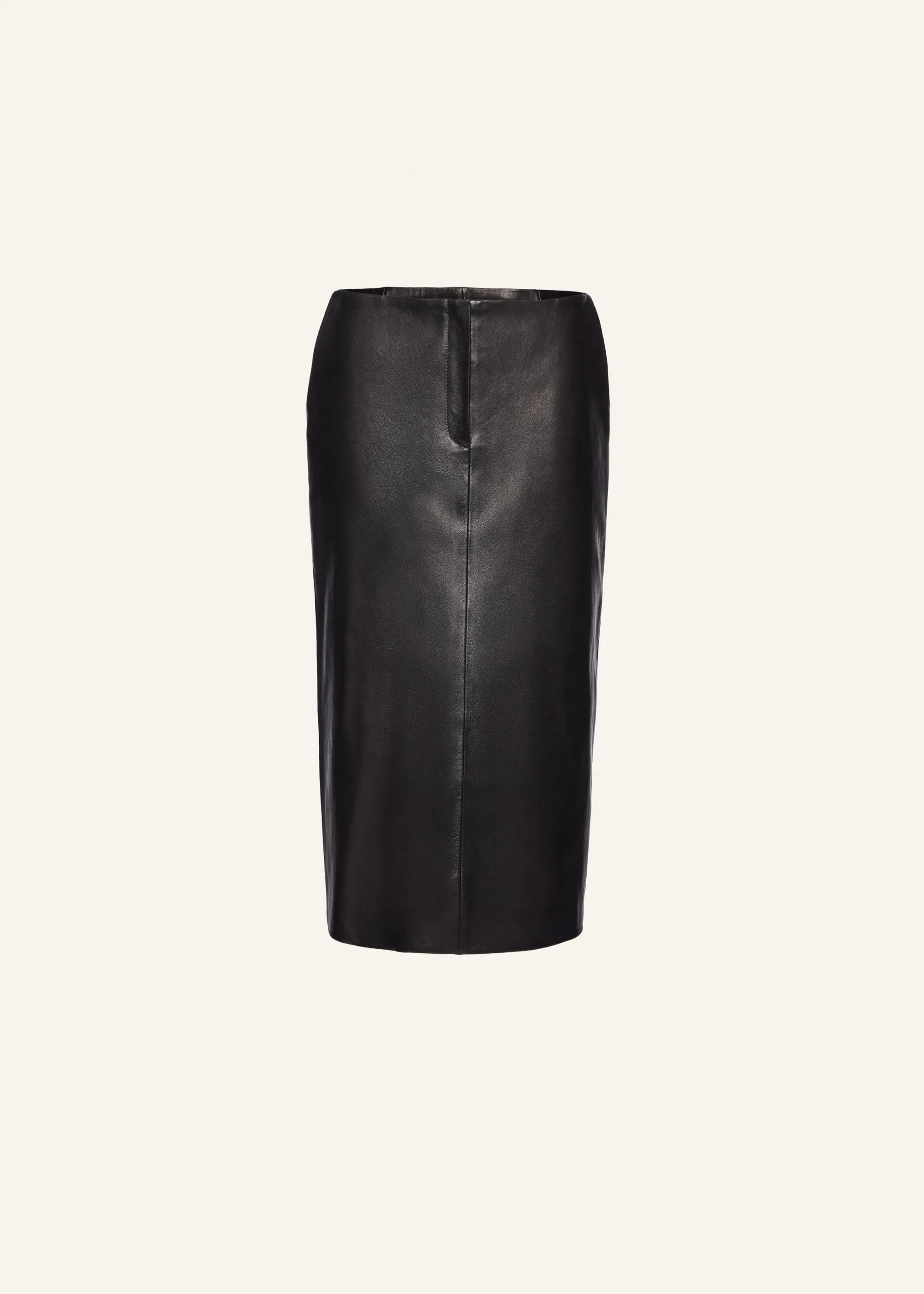 Low-waist leather midi skirt in black