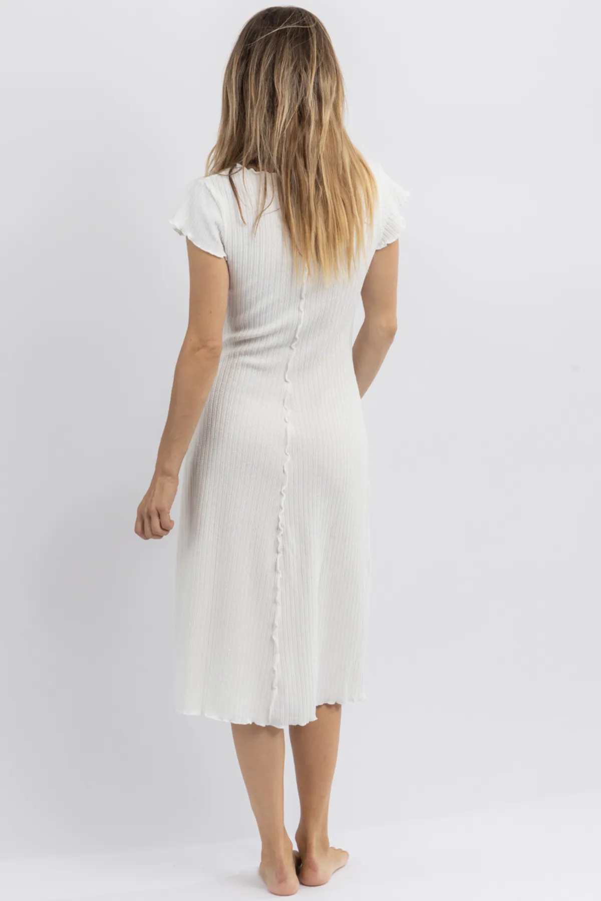 LULA WHITE MERROW EDGE MIDI DRESS