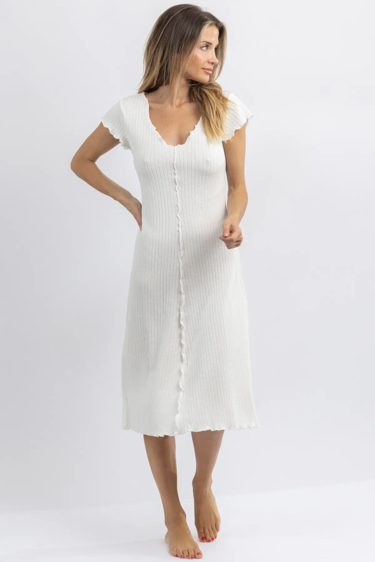 LULA WHITE MERROW EDGE MIDI DRESS