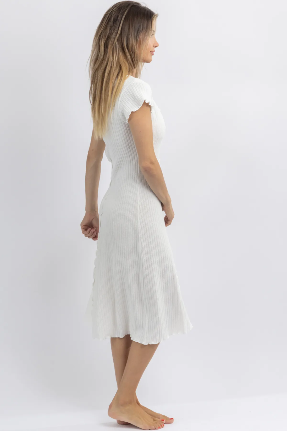 LULA WHITE MERROW EDGE MIDI DRESS