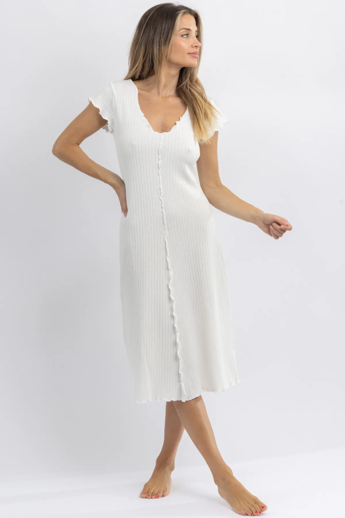 LULA WHITE MERROW EDGE MIDI DRESS